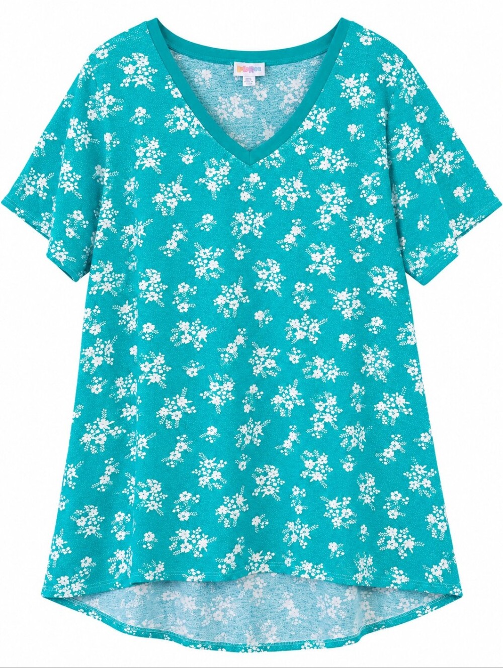 LuLaRoe Teal White Floral Christy V-Nevk Short Sleeve Tee Size 2XL